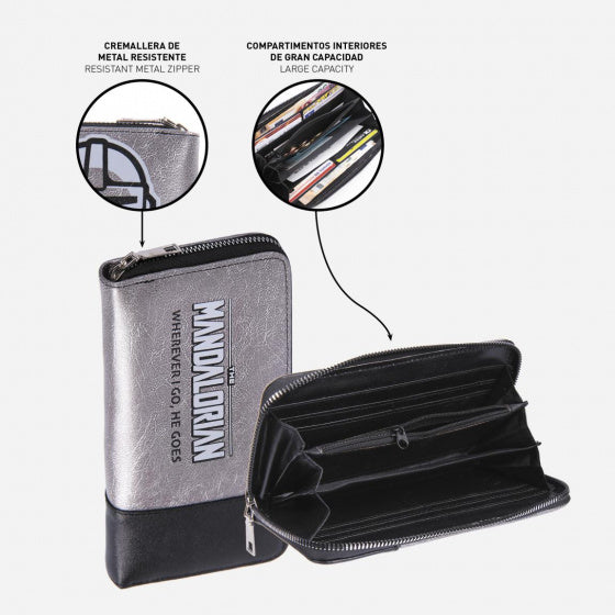 portemonnee Yoda 19 x 10 cm polyurethaan zilver