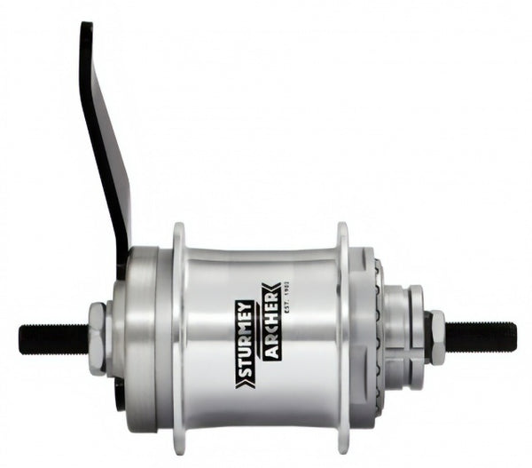 Versnellingsnaaf Sturmey Archer S2C Duomatic 2-speed terugtrapremnaaf - 36 gaats - zilver