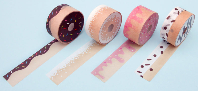 decoratietape donut 2,3 cm papier wit/roze 4 stuks