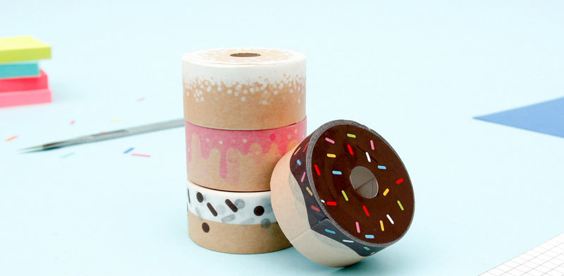 decoratietape donut 2,3 cm papier wit/roze 4 stuks