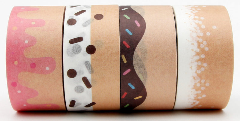 decoratietape donut 2,3 cm papier wit/roze 4 stuks