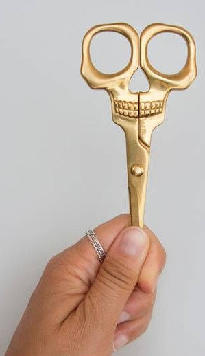 schaar doodshoofd 12 x 5,5 cm RVS goud