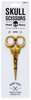 schaar doodshoofd 12 x 5,5 cm RVS goud