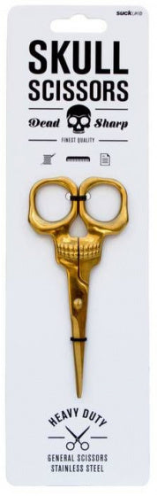 schaar doodshoofd 12 x 5,5 cm RVS goud