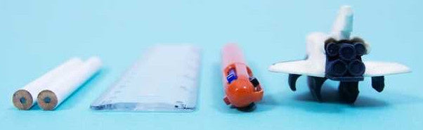 schrijfset ruimtevaart 27 x 8 cm hout wit/rood 5-delig