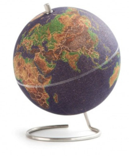 wereldbol 14 x 18 cm kurk blauw