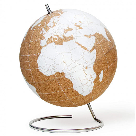 wereldbol 24 x 31 cm kurk oranje/wit