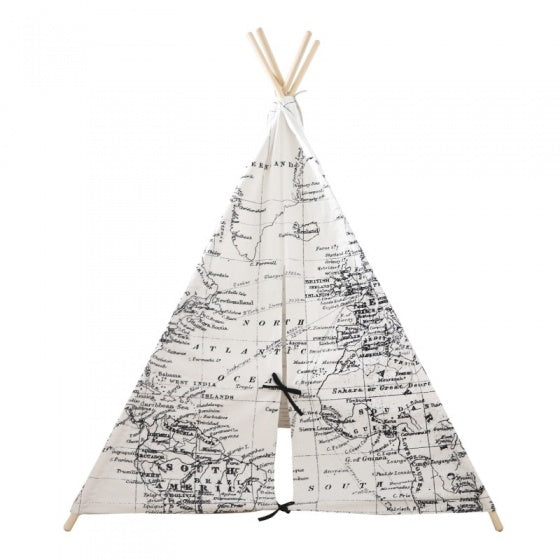 tipitent wereldkaart 160 cm wit/zwart