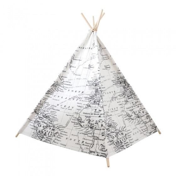 tipitent wereldkaart 160 cm wit/zwart