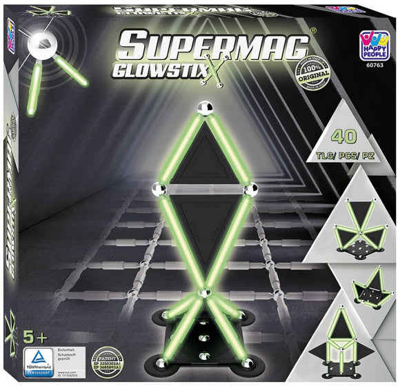 magneetspeelgoed Glowstix staal zwart/groen 40-delig