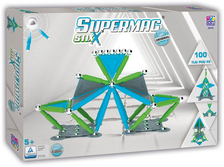 magneetspeelgoed Stix staal groen/blauw 100-delig