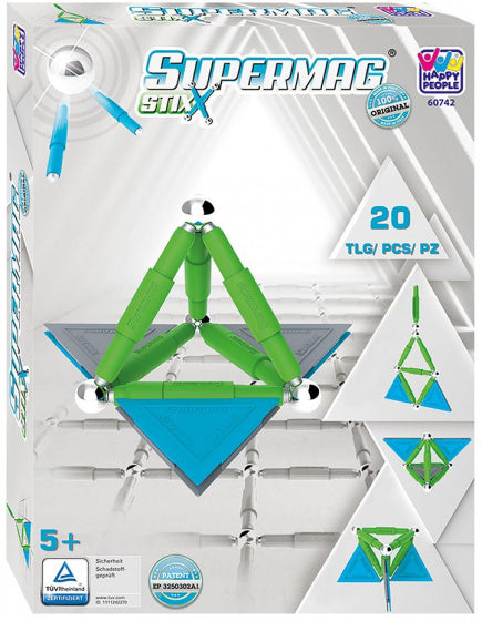 magneetspeelgoed Stix staal groen/blauw 20-delig