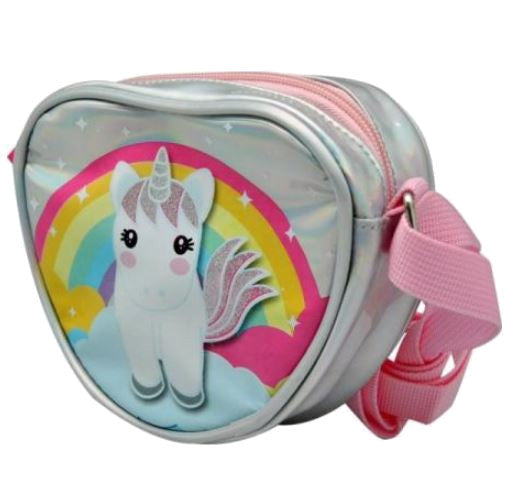 schoudertas eenhoorn 15 x 12,5 cm PU zilver/roze