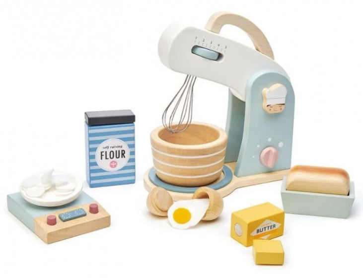 bakset junior 19 cm hout blauw/blank 28-delig