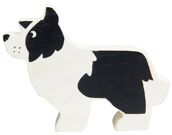 hond 6 cm hout zwart/wit