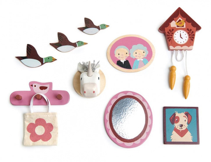 poppenhuis muurdecoratie junior hout 10-delig