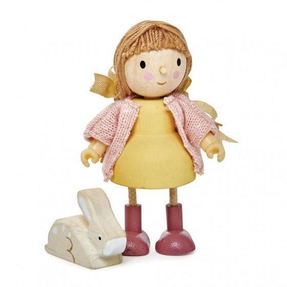 poppenhuispop meisje met konijn 9x4,3x10 cm