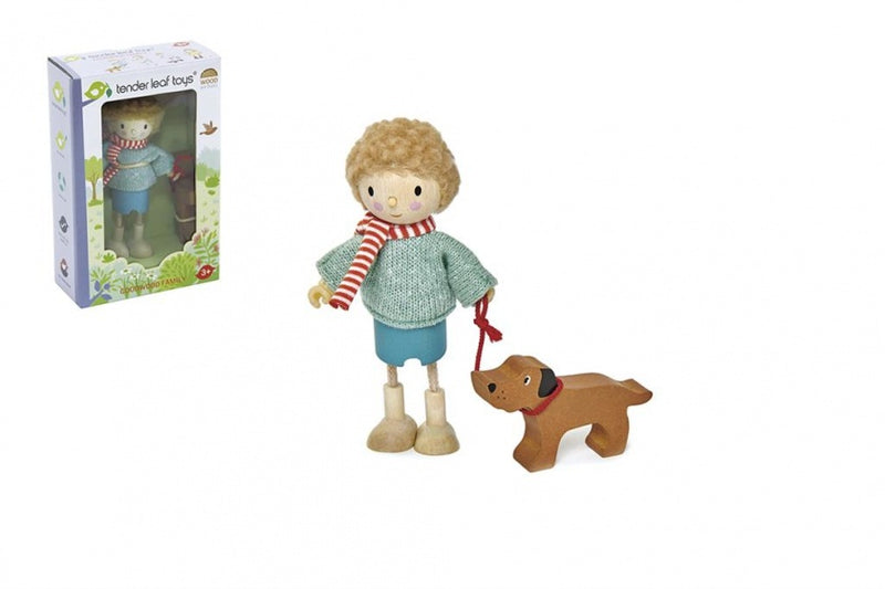 poppenhuispop met hond 9x4x11 cm