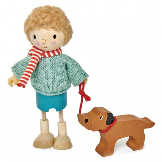 poppenhuispop met hond 9x4x11 cm