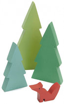speelgoed dennenbomen en vos 23 cm hout