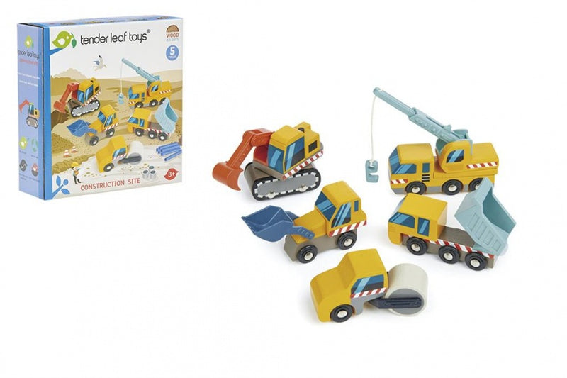 bouwwagens speelset hout 5-delig