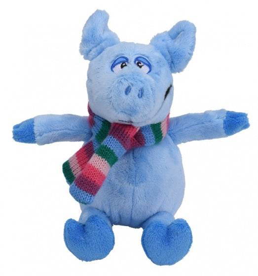 knuffelvarken met sjaal 19 cm blauw