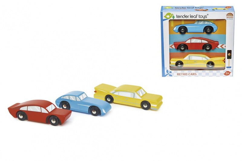 retro speelgoed auto's junior 3-delig blauw/rood/geel