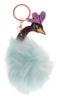 sleutelhanger pluizig pauw 14 cm zwart/groen