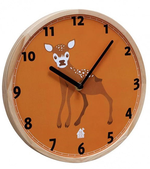 wandklok Baby Deer 25 x 3 cm hout oranje/blank