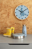 wandklok Wolf 25 x 3 cm hout blauw/blank