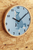wandklok Wolf 25 x 3 cm hout blauw/blank