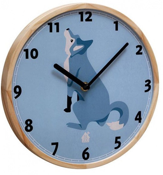 wandklok Wolf 25 x 3 cm hout blauw/blank