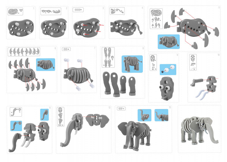 Toi-toys 3D Puzzel Olifant Junior 31,5 Cm Foam Grijs 75-delig
