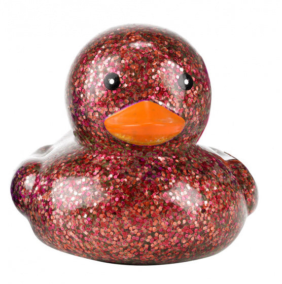 badeend glitter Little Stars 9 x 8 cm rubber rood