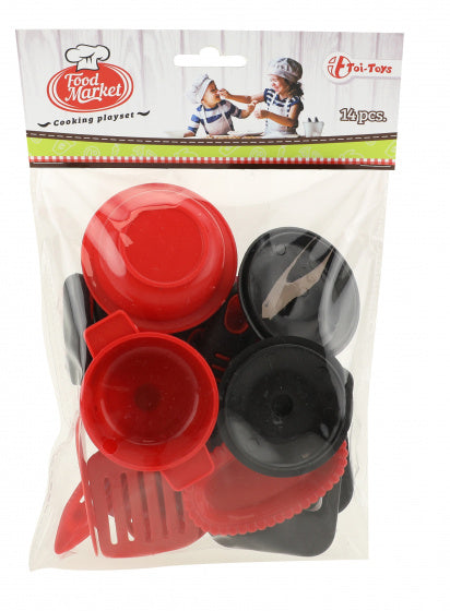 keukengerei Foodmarket junior rood/zwart 14-delig