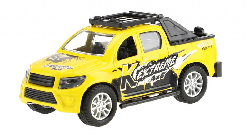 Metal frictie 4x4 pickup 10cm geel