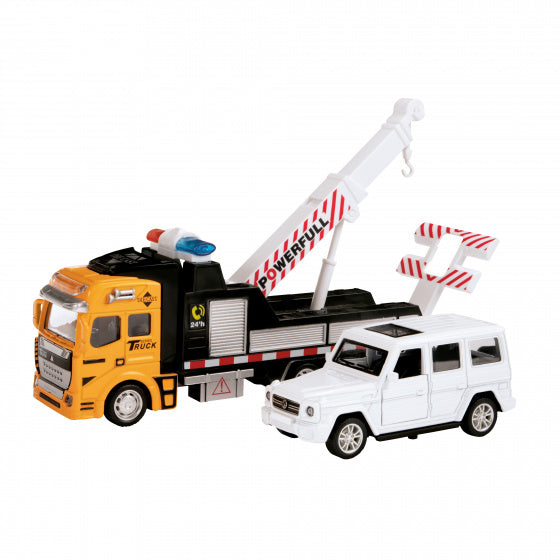 Metalen Takel Sleepwagen met Auto, 2dlg.
