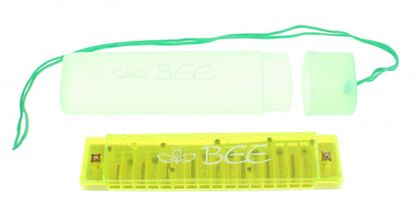 mondharmonica Bee in opbergetui 13 cm groen