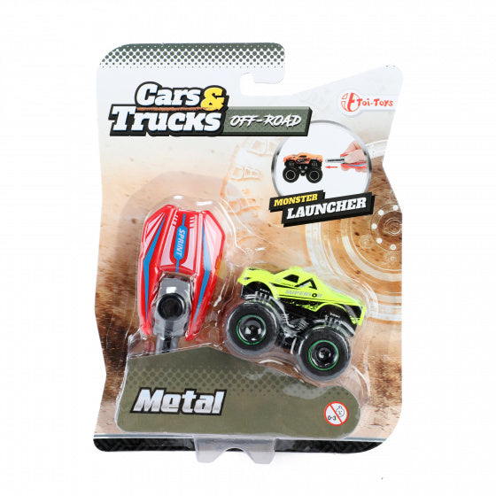 monstertruck Metal junior 6 cm staal geel/zwart 2-delig