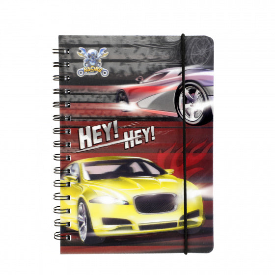 notitieboek Racing 3D gelinieerd jongens geel/rood