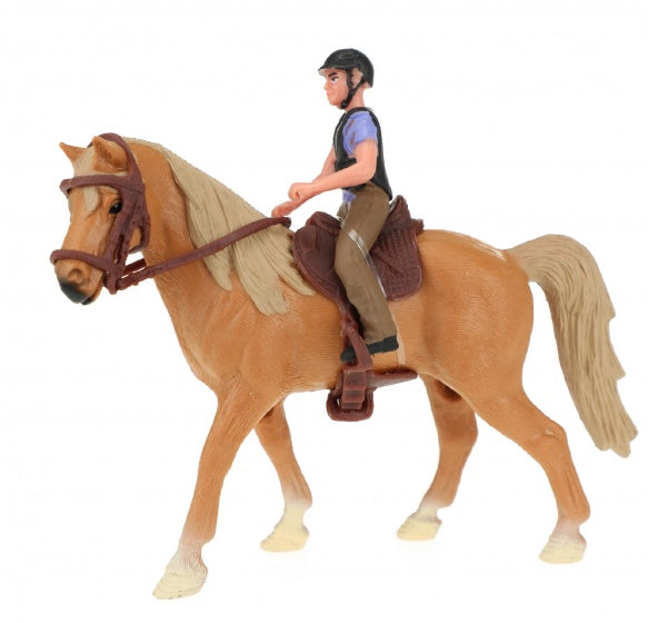 paard met mannelijke ruiter 15 cm bruin