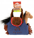 pony in tas 20 cm bruin/blauw