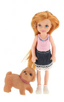 pop met hond spijkerrokje 14 cm