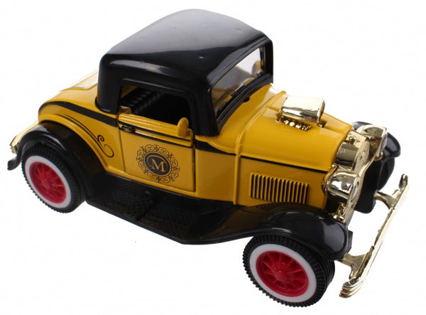 schaalmodel classic cars die-cast geel/zwart 12 cm