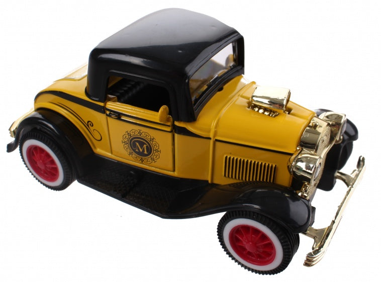 schaalmodel classic cars die-cast geel/zwart 12 cm