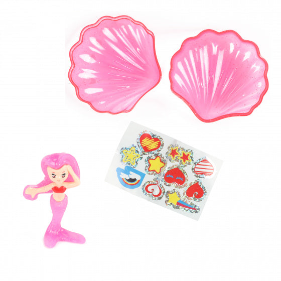 schelp-zeemeerminset junior 7 cm roze 3-delig
