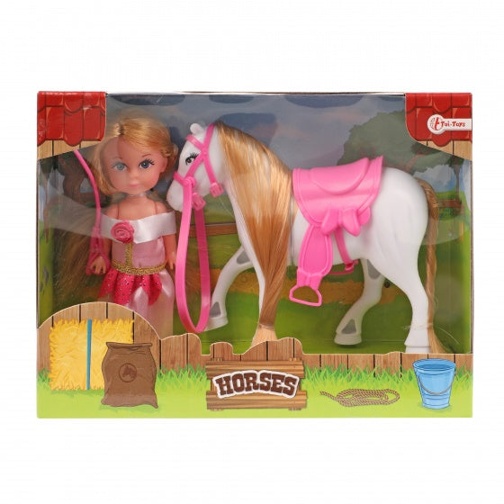 tienerpop met paard 11 cm 3-delig blond