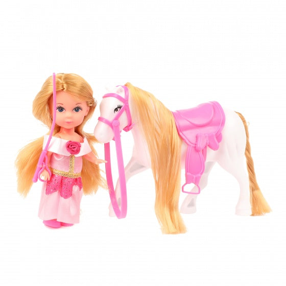 tienerpop met paard 11 cm 3-delig blond