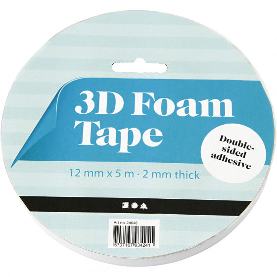 3D foam tape 5 m x 12 mm wit