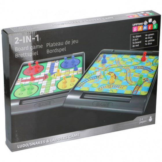 bordspel Ludo/snakes & ladders 38 x 28 x 3,5 cm zwart/blauw